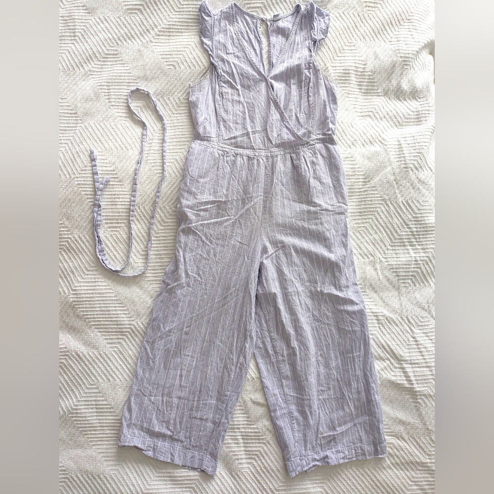 Old Navy Light Purple / Lavender Pinstripe Ruffled Jumpsuit - Picture 1 of 8